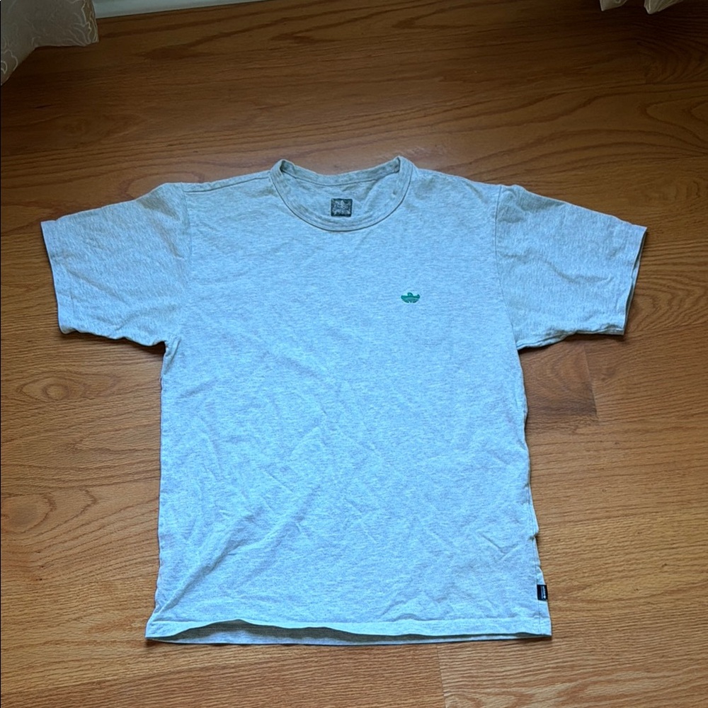 Adidas Men's Light Gray Crewneck T-Shirt with Green Logo
